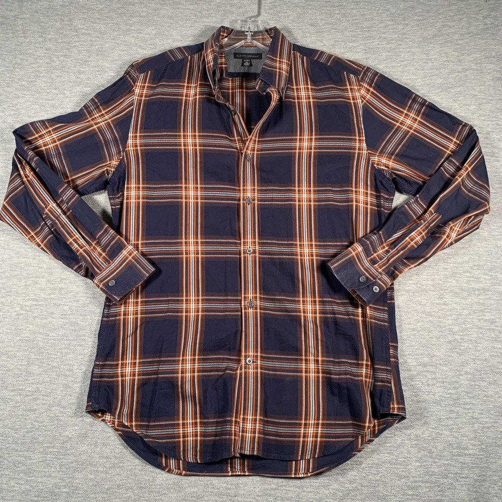 Banana Republic Shirt Mens Medium Blue Orange Plaid Long Sleeve Button Front